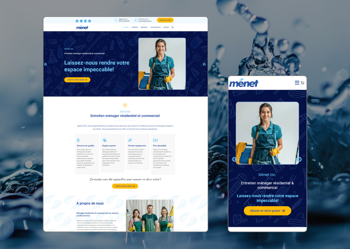 Création de site web pour Ménet inc. Québec